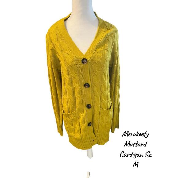 Merokeety Mustard Cable Knit Cardigan - Size M - Picture 1 of 5
